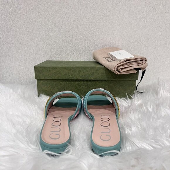 NIB Gucci Marmont Logo Interlocking GG Matelasse Jolie Slide Sandal Mule 39.5 - Picture 4 of 9